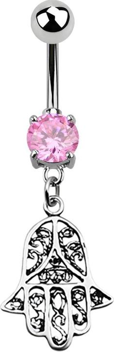 Immagine prodotto Star Piercing Banana in argento con ciondolo Hamsa rosa (Acciaio chirurgico 316L, senza ottone, Argento 925)