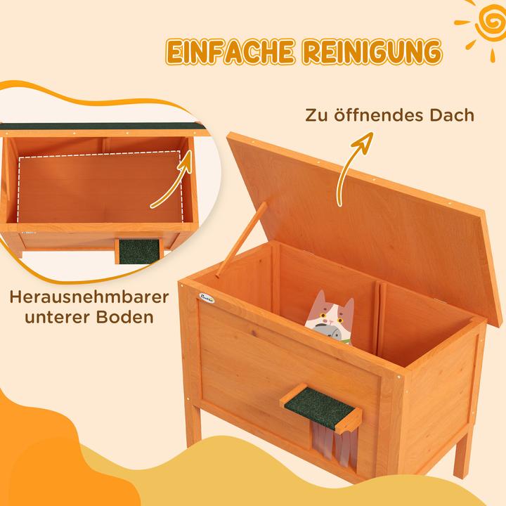 Produktbild PawHut Katzenhütte mit Dach und Katzenklappe (Manuelle Katzenklappe)