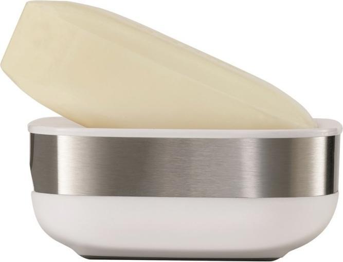 Actual product image Joseph Joseph 70533 Bathroom Slim Compact Steel Soap Dish- White/Steel
