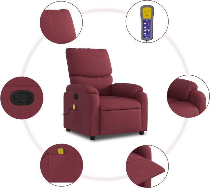 Immagine prodotto VidaXL Poltrona massaggiante in tessuto rosso vino,Colore: Rosso vino,Materiale: Tessuto