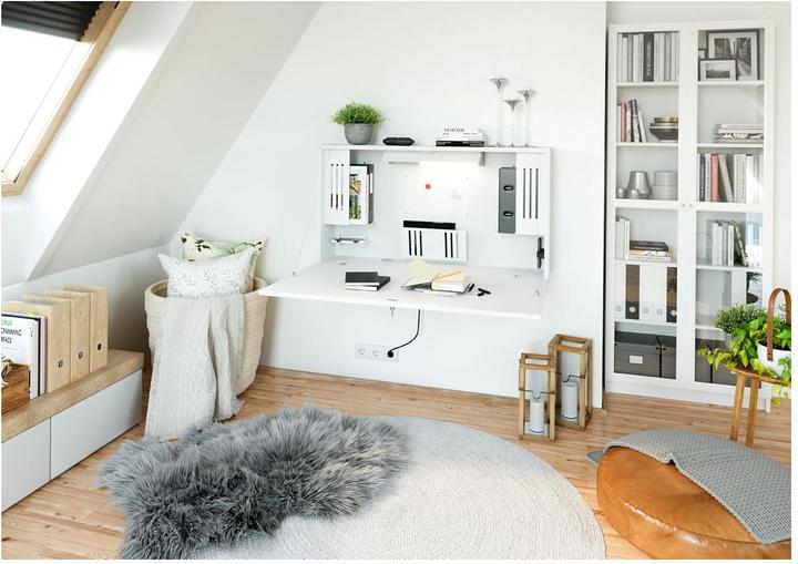 Image du produit Hammerbacher Bureau mural Mini-Office, h x l x p 650 x 1200 x 260 mm, blanc / blanc.