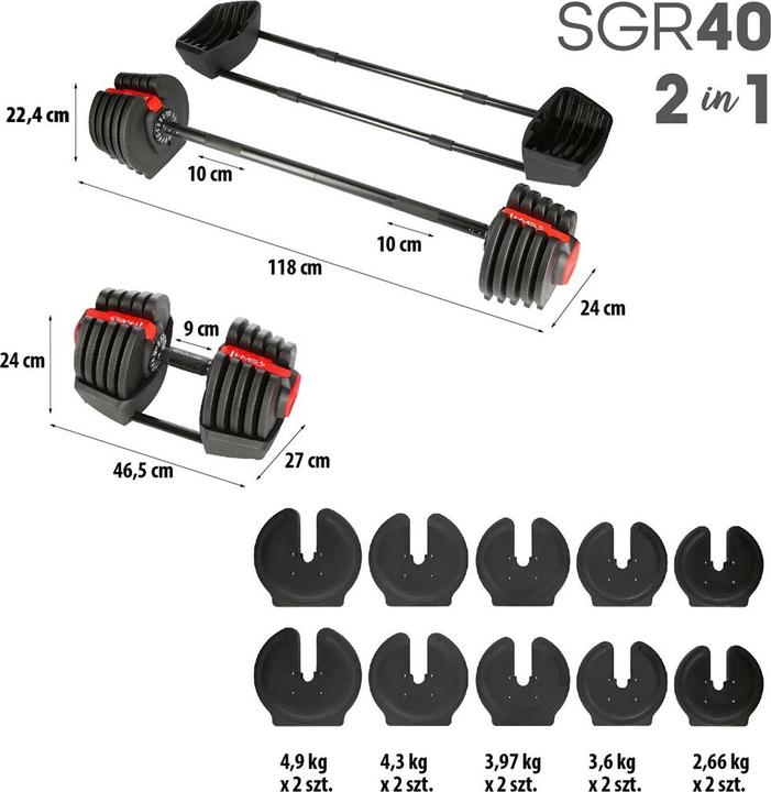 Produktbild HMS SGR40 PRO SET 2IN1 VERSTELLBARES HANTELSET 43 5 KG