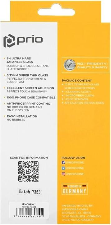 Immagine prodotto prio 10x 3D screen protector in vetro per iPhone 8/7 nero (10 Pezzo/i, Apple iPhone 8, Apple iPhone 7)