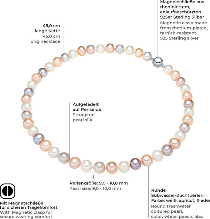 Image du produit Valero Pearls Femme argent sterling perle d'eau douce de culture argent 45,0 cm - 2962 (Argent Sterling, 45 cm)