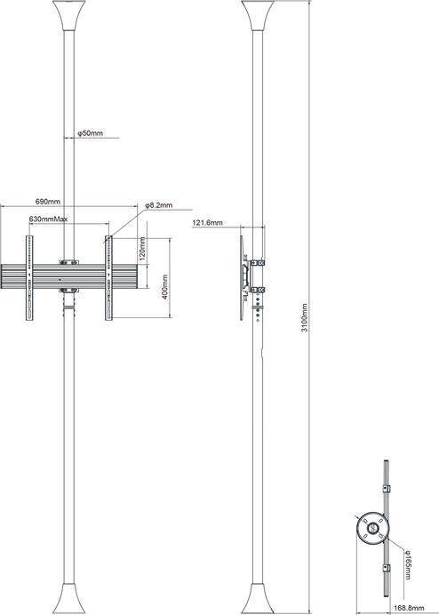 Actual product image Multibrackets HAGOR - Mounting Kit (Floor to Ceiling Mount) for LCD Display - Chrome - B (65", 30 kg)