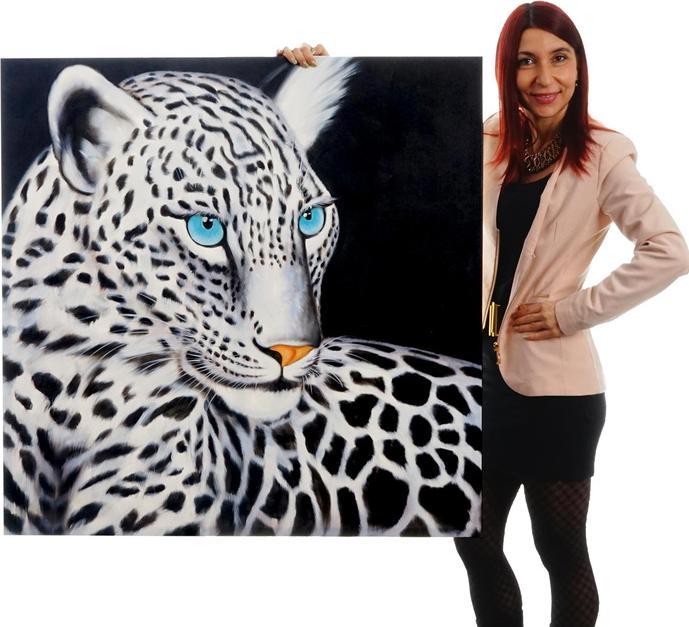 Produktbild Swisshandel24 Ölgemälde Weisser Leopard, 100% handgemaltes Wandbild Gemälde XL, 100x100cm (100 x 100 cm)
