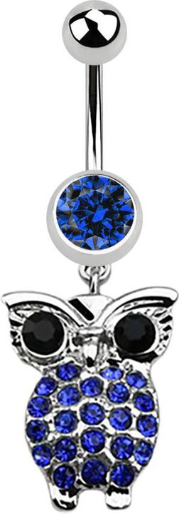 Produktbild Star Piercing Banane silber mit Anhänger Eule und grossen Augen dunkelblau (Chirurgenstahl 316L, ohne Messing)