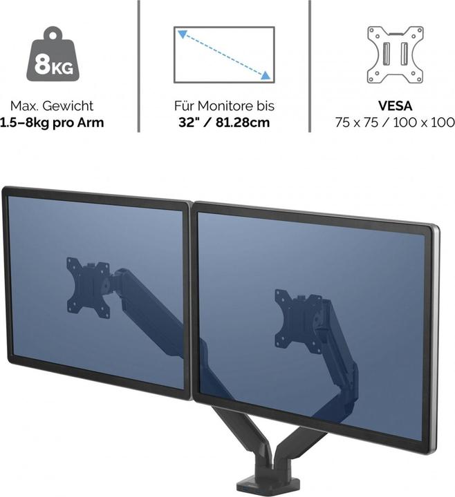 Immagine prodotto Fellowes Braccio per doppio monitor della serie Platinum (Tavolo, 27.03")