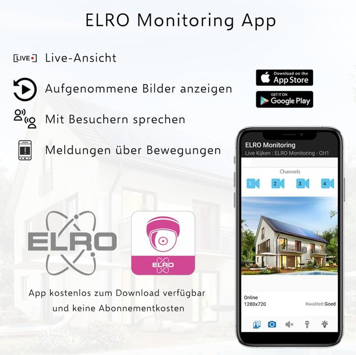Produktbild Elro CZ60RIPS Draadloze 1080P HD Beveiligingscamera Set - Met 9 inch monitor en App