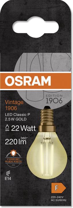 Produktbild Osram Vintage 1906 Led Classic P (E14, 2.50 W, 220 lm, 1 x, F)