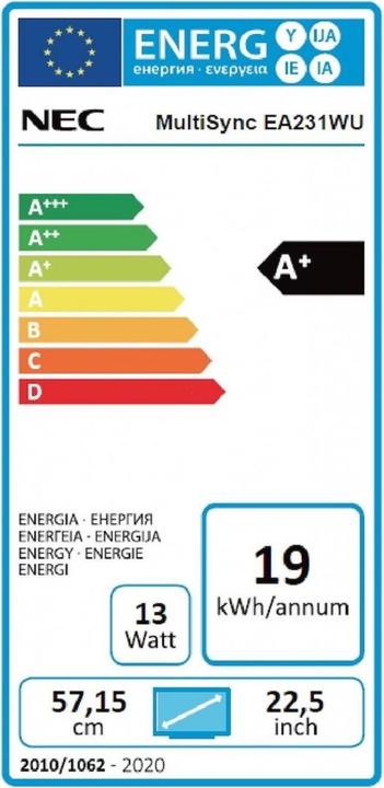 Energy Label NEC EA231WU (1920 x 1200 pixels, 22.50")