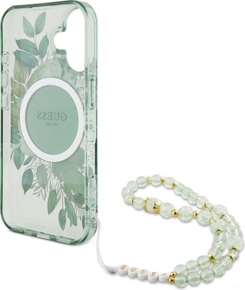 Guess GUHMP16MHFWBRCESN iPhone 16 Plus 6.7" zielony/green hardcase IML Flowers With Pearl Strap MagS