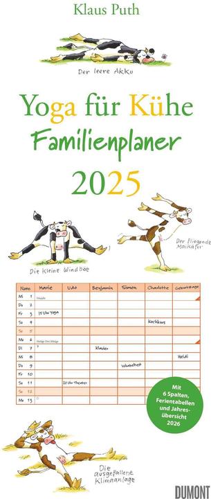 Yoga für Kühe Familienplaner 2025 – Wandkalender – Familien-Kalender mit 6 Spalten – Format 22 x (22 x 49 cm, Deutsch)