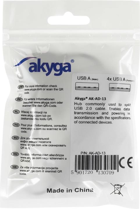 Produktbild Akyga Hub USB 2.0 AK-AD-13 4 porty czarn (USB-A, 4 Ports)