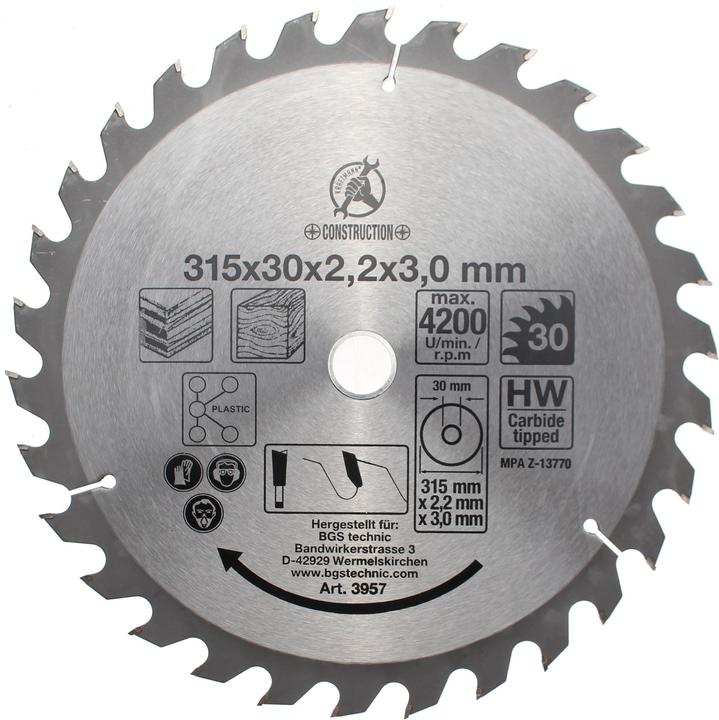 Produktbild BGS Hartmetall-Kreissägeblatt Ø 315 x 30 x 3,0 mm 30 Zähne