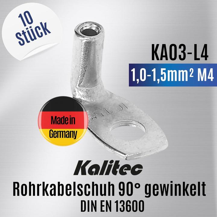 Actual product image Kalitec 10 pieces KA03-L4 Commercially available tubular cable lugs angled 1.0mm²-1.5mm² M4 I without
