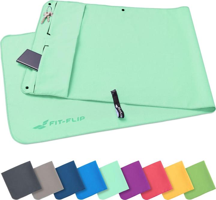 Image du produit Fit-Flip Fitnesshandtuch Mikrofaser mit Reissverschlusstasche 130x48cm (130 x 48 cm)