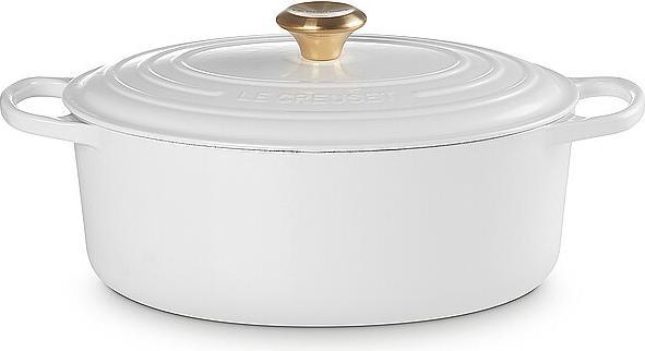 Image du produit Le Creuset Cocotte Signature Ovale, 31Cm, BlancM. Pommeau doré Gu (31 cm, Cocotte + faitout, Fonte)
