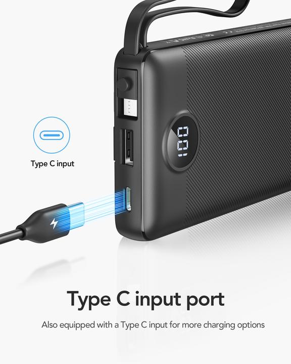 Immagine prodotto Veger C20 Powerbank con cavo - 20'000mAh (20000 mAh, 10 W, 77 Wh)