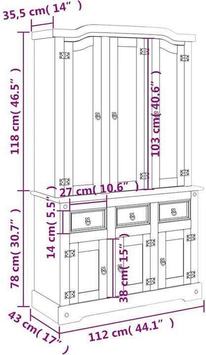 Produktbild VidaXL Highboard Corona Me x ikanische Kiefer (112 x 43 x 196 cm)