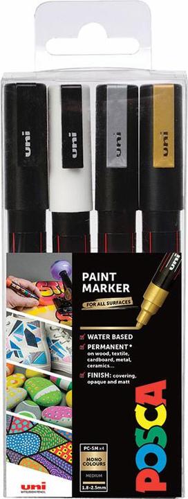 Actual product image Posca Marker PC-3M round tip (White, Gold, Black, Silver, 1.30 mm, 4 x)