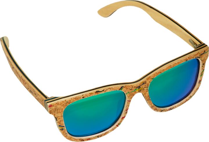 Natura Punto Extravagante Sonnenbrille aus Kork & Leder blaue Spiegelgläser & Muster