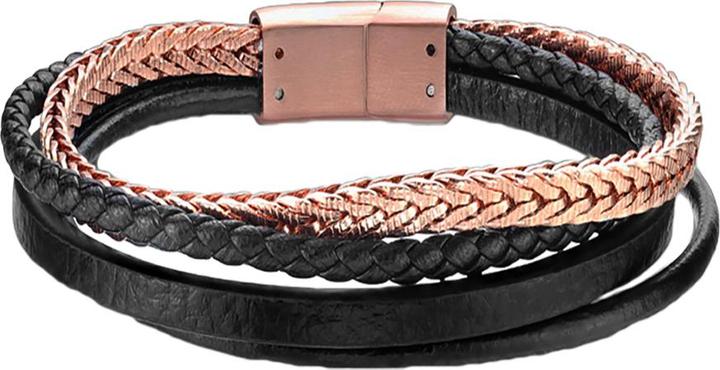 Star Piercing Lederarmband schwarz mit vier Bänder rosegold (19 cm, ohne Messing, Chirurgenstahl 316L, Leder)