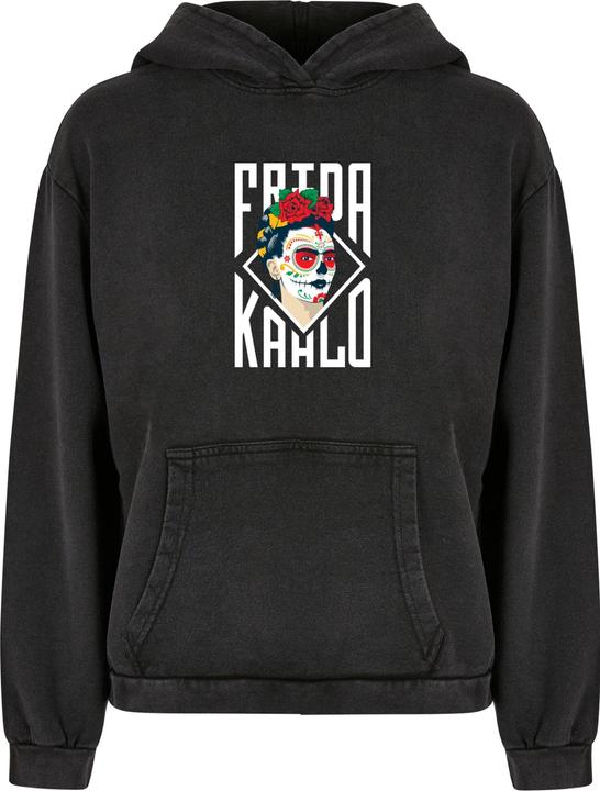 Merchcode Ladies Frida Kahlo - Lettering Acid Washed Oversize Hoody - 178029