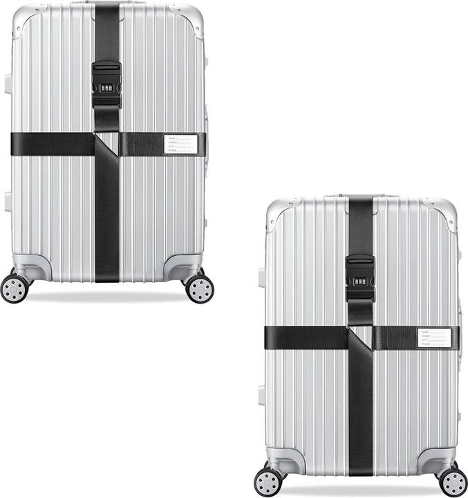 Produktbild König Design 2x Kreuz Kofferband Koffergurt Gepäckband Kofferriemen Gepäckgurt Zahlencode Set