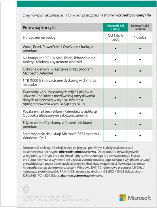 Valori nutrizionali e ingredienti Microsoft 365 Family 1 x Lizenz Abonnement Polnisch 1 Jahr(e) (1 Dispositivi, 12 mesi)