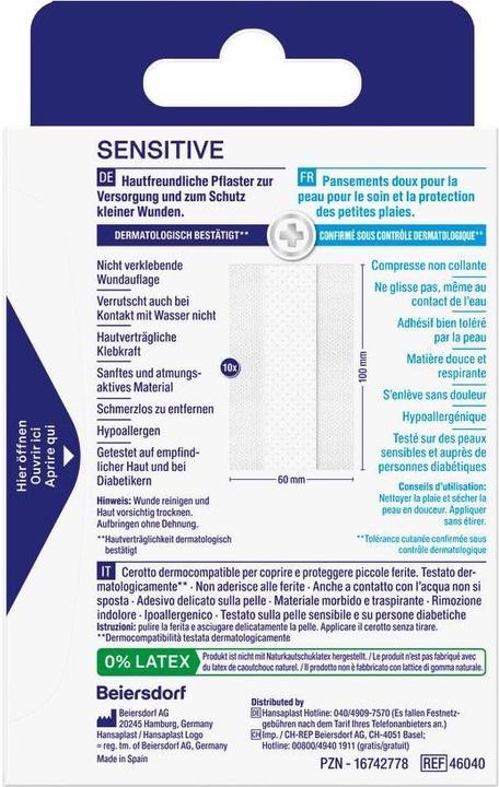 Energie-Label Hansaplast Sensitive (10 x)