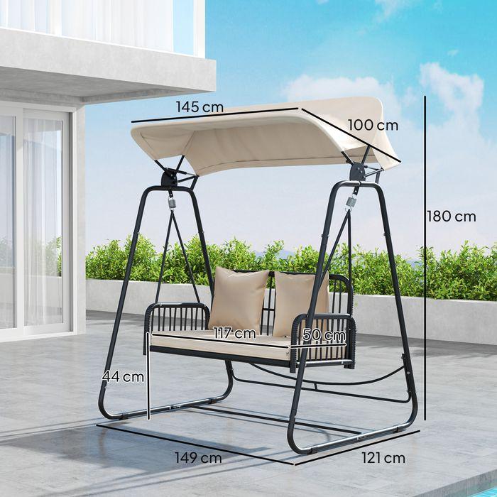 Image du produit Swisshandel24 2-Sitzer Hollywoodschaukel Rattan, bis 240 kg, 149x121x180 cm Khaki