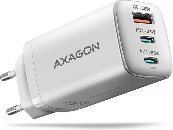 Produktbild Axagon ACU-DPQ65W, GaN nabíječka do sítě, 3x port (USB-A + dual USB-C), PD3.0/QC4+/PPS/Apple (65 W)