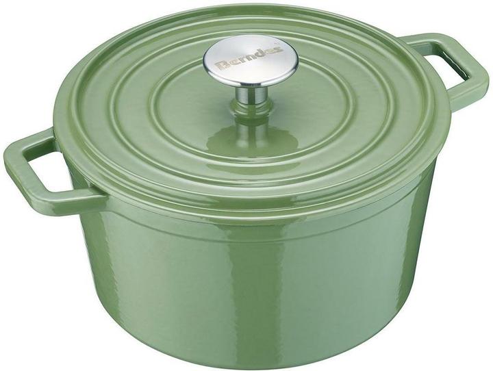 Produktbild Berndes Bräter Cocotte B.IRON Gusseisen rund 26 cm 5 Liter salbeigrün INDUKTION (26 cm, Bräter + Schmortopf, Gusseisen)