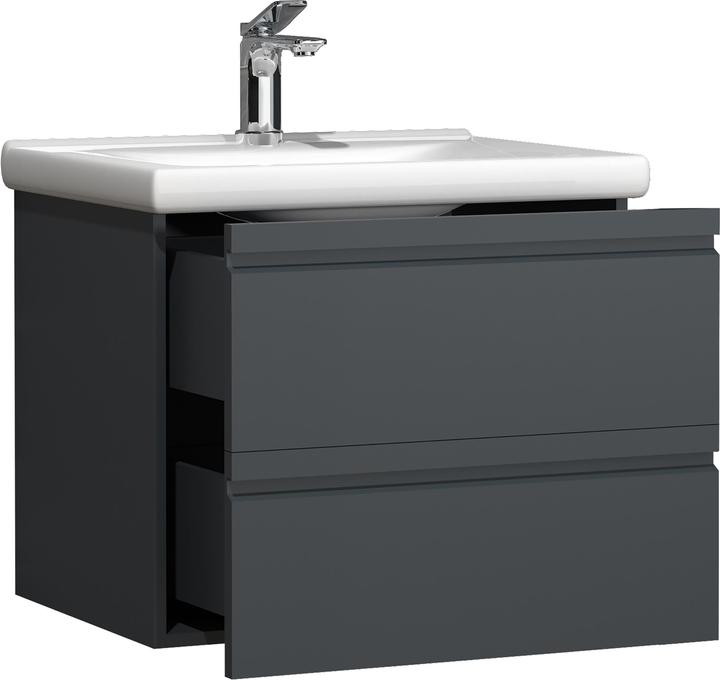 Produktbild VCM 2-tlg. Waschplatz Waschtisch 60 cm Badmöbel Set Waschbecken grifflose Schublade Silora L