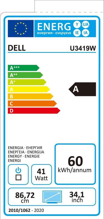 Energielabel Dell U3419W (3440 x 1440 pixels, 34")