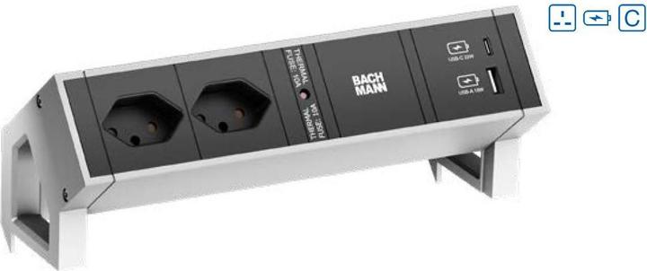 Immagine prodotto Bachmann DESK2 2xUK 1xUSB A/C 22W 1xCM 0,2m GST18 INOX (2 x, BS 1363, CEE 7/3, 0.20 m)