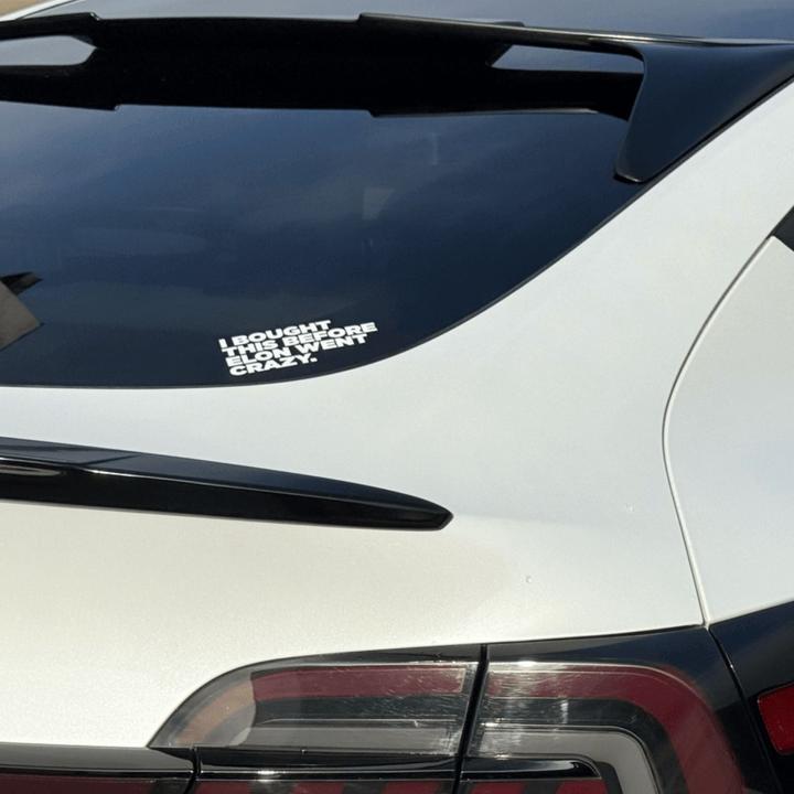 Actual product image Vds Tesla bumper sticker "I bought this before Elon went crazy"