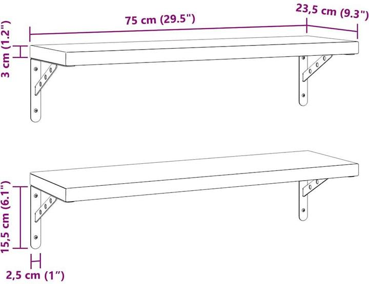 Immagine prodotto VidaXL Mensole a muro 2 pezzi 75 x 23,5 cm Nobile