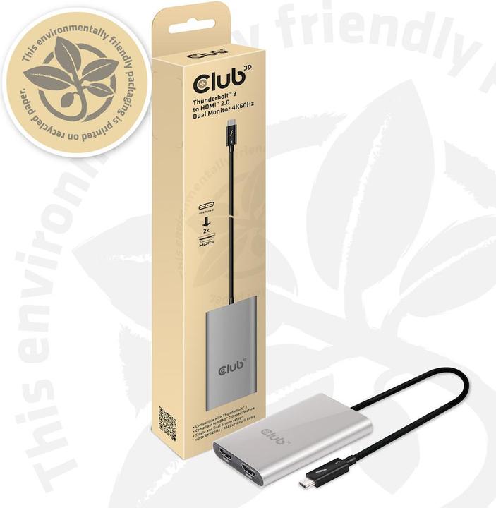 Produktbild Club 3D Thunderbolt 3 auf Dual HDMI 2.0 (HDMI, 20 cm)