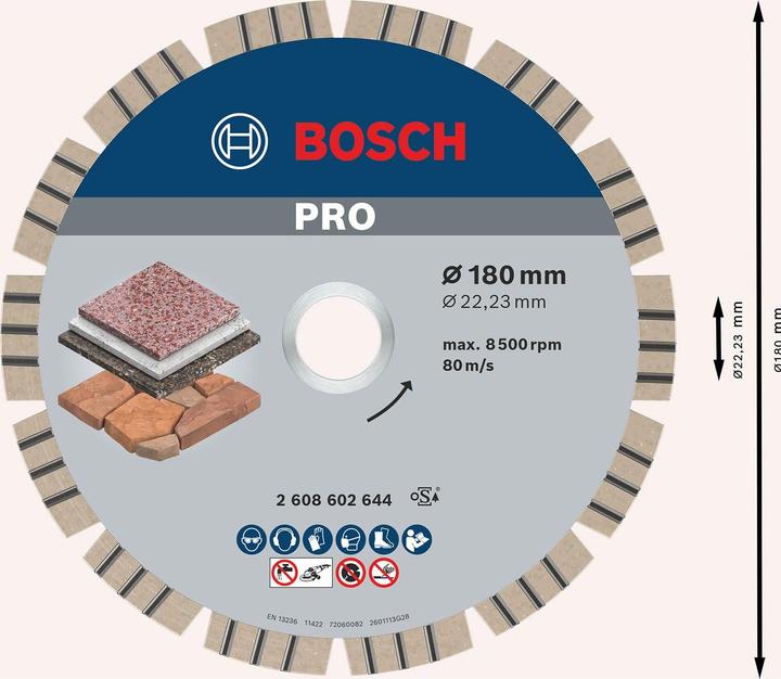 Actual product image Bosch Professional Zubehör PRO Stone diamond cutting disc, 180 x 22.23 mm