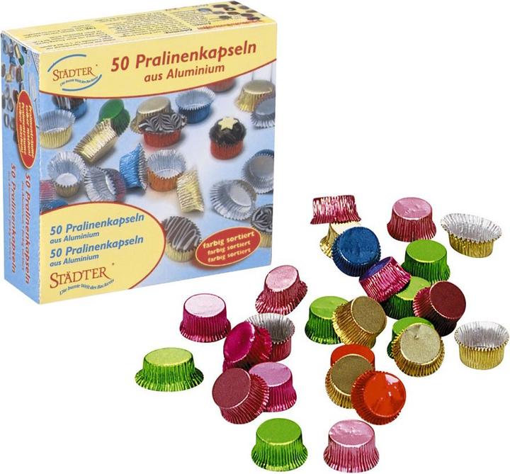 Actual product image Städter 50 aluminum praline capsules, assorted colors (2.50 cm)