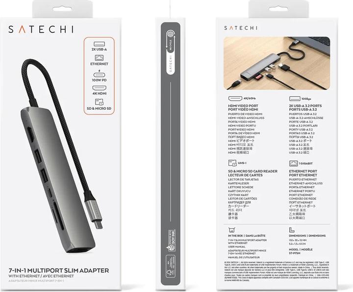 Immagine prodotto Satechi Slim 7 Multiport Hub Space Grey (USB-C, 7 Porti)