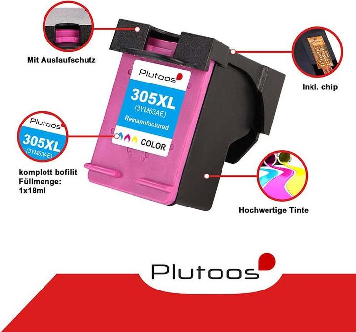 Actual product image Plutoos HP 305 XL cartridge XXL compatible, colour original only 4 ml (Color)