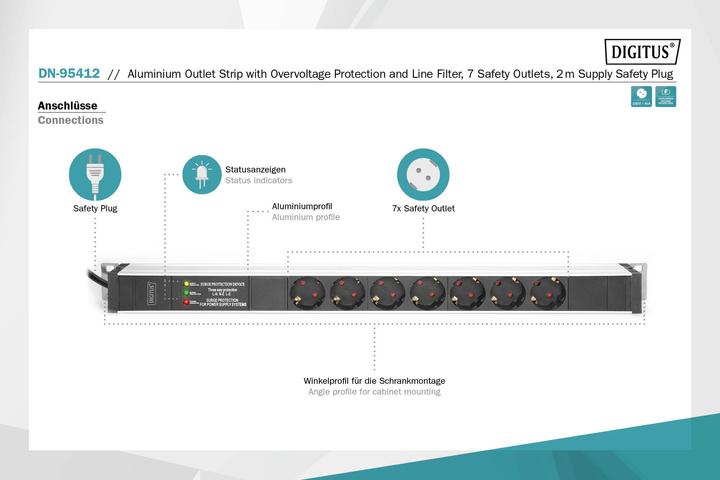 Image du produit Digitus 1U PDU 2m d'alimentation CEE 7//7