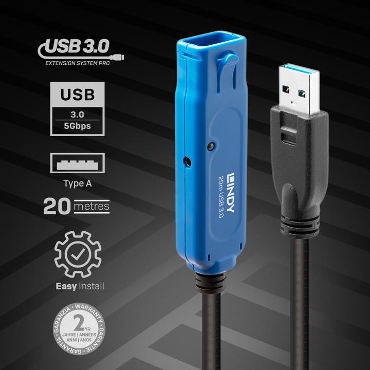 Immagine prodotto Lindy Prolunga attiva USB 3.0 da 20 m Collegamenti USB 3.0 fino a 40 m (20 m, USB 3.2 Gen 1)