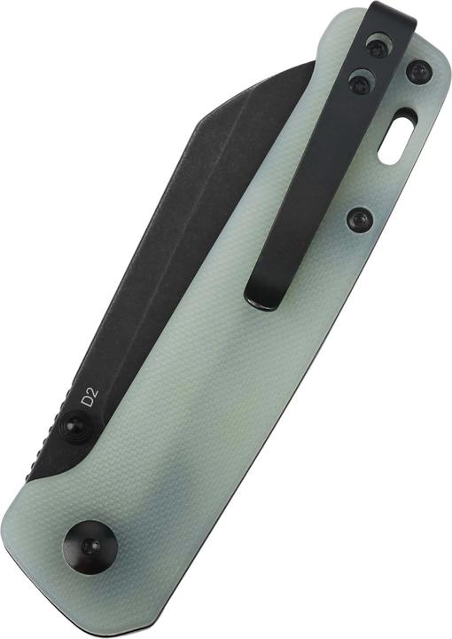 Actual product image QSP Knives Penguin D2 Black-SW G10 Jade (7.80 cm)