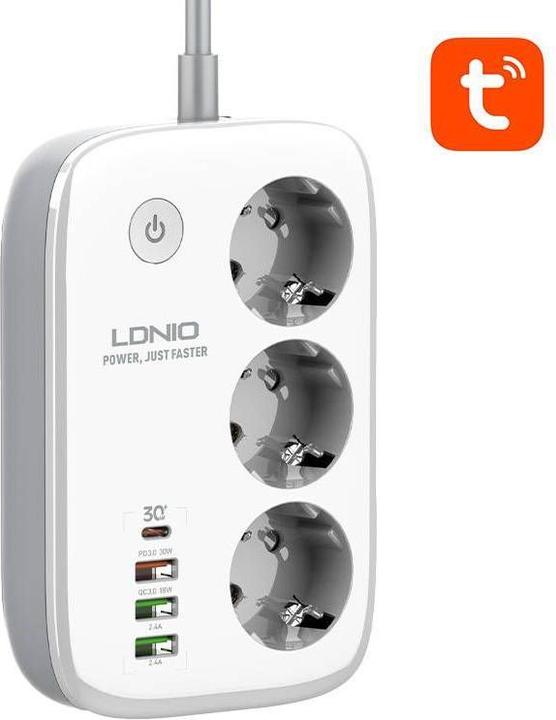 Image du produit Ldnio Bande d'alimentation Smart Wi-Fi SEW3452, Tuya (blanc)