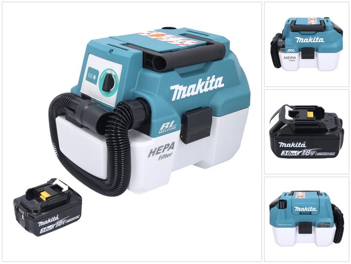 Actual product image Makita DVC 750 LF1 Battery hoover LXT 18 V 67 mbar 7.5 l Brushless + 1x battery 3.0 Ah - without (Wet dry vacuum cleaner)