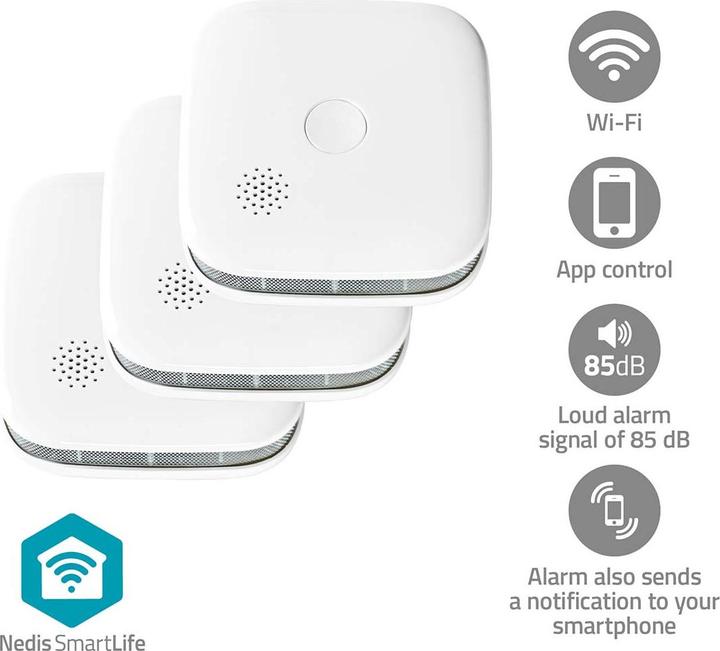 Immagine prodotto Nedis Rivelatore di fumo SmartLife | Wi-Fi | Funzionamento a batteria | Durata del sensore: 10 anni | EN